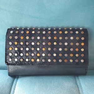 Studded Black Leather Clutch